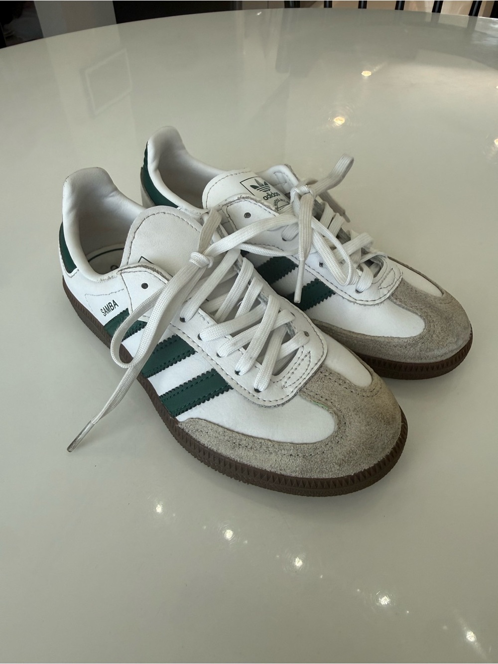adidas White & Green Samba Style Leather Sneakers